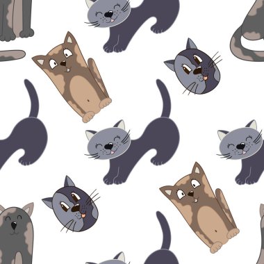 Elle çizim tarzında kusursuz şirin bir desen. Yavru kediler. Tekstil ya da çocuklar için desen. Tasarım için yazdır