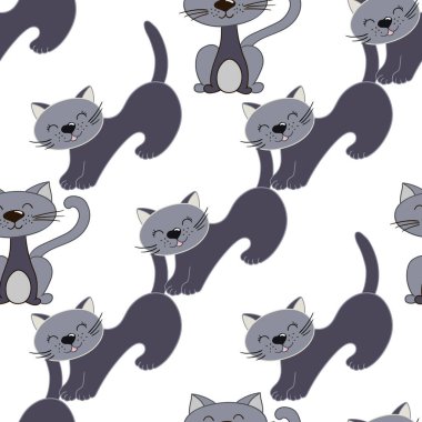 Elle çizim tarzında kusursuz şirin bir desen. Yavru kediler. Tekstil ya da çocuklar için desen. Tasarım, tekstil, kumaş için yazdır