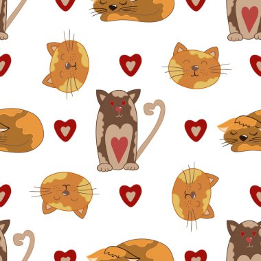 Elle çizim tarzında kusursuz şirin bir desen. Yavru kediler. Tekstil ya da çocuklar için desen. Tasarım, tekstil, kumaş, duvar kağıdı için yazdır