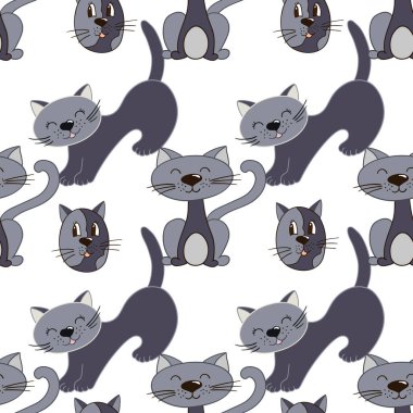 Elle çizim tarzında kusursuz şirin bir desen. Yavru kediler. Tekstil ya da çocuklar için desen. Tasarım, tekstil, kumaş, duvar kağıdı, ambalaj kağıdı, dekorasyon vesaire için yazdır