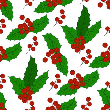 Kusursuz bir Noel modeli. Menü ya da mutfağın el çizimi şekli. Holly mi? Tasarım ve tekstil için yazdır