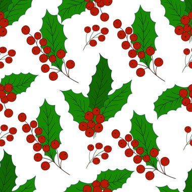 Kusursuz bir Noel modeli. Menü ya da mutfağın el çizimi şekli. Holly mi? Tasarım, tekstil, kumaş, duvar kağıdı, ambalaj için yazdır