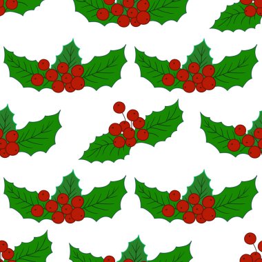 Kusursuz bir Noel modeli. Holly mi? Menü ya da mutfağın el çizimi şekli. Tasarım, tekstil, kumaş, duvar kağıdı için yazdır