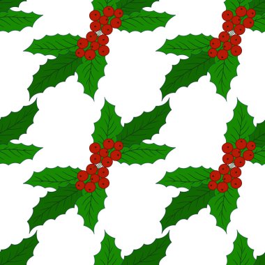 Kusursuz bir Noel modeli. Holly mi? Menü ya da mutfağın el çizimi şekli. Tasarım, tekstil, kumaş, duvar kağıdı, ambalaj kağıdı, dekorasyon