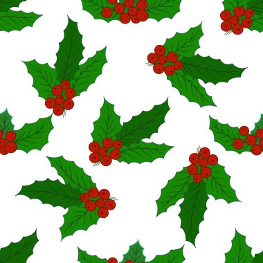 Kusursuz bir Noel modeli. Holly mi? Menü ya da mutfağın el çizimi şekli. Tasarım, tekstil, kumaş, duvar kağıdı, ambalaj kağıdı, dekorasyon vesaire için yazdır