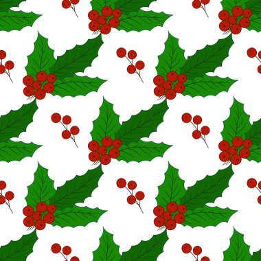 Elinde kusursuz bir Noel çizimi var. Mönü ya da mutfak için desen. Holly mi? Tasarım ve tekstil için yazdır