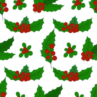 Elinde kusursuz bir Noel çizimi var. Mönü ya da mutfak için desen. Holly mi? Tasarım, tekstil, kumaş, duvar kağıdı, ambalaj için yazdır