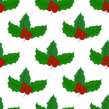 Elinde kusursuz bir Noel çizimi var. Holly mi? Mönü ya da mutfak için desen. Tasarım ve tekstil için yazdır