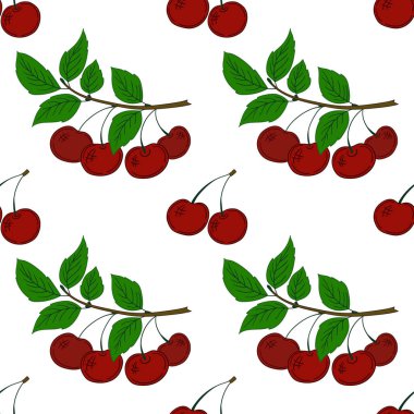 Kusursuz dut deseni. Menü ya da mutfağın el çizimi şekli. Kiraz. Tasarım, tekstil, kumaş, duvar kağıdı, ambalaj için yazdır