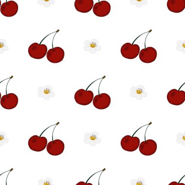 Kusursuz dut deseni. Kiraz. Menü ya da mutfak el çizimi biçimi