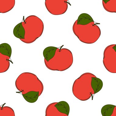 Kırmızı elmalar. Elinde kusursuz meyve deseni var. Mönü ya da mutfak için desen. Tasarım, tekstil, kumaş, duvar kağıdı, ambalaj, vs. için yazdır