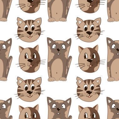 Yavru kediler. Kusursuz şirin desen. Tekstil ya da el çizimi tarzı çocuklar için desen. Tasarım, tekstil, kumaş, duvar kağıdı, ambalaj için yazdır