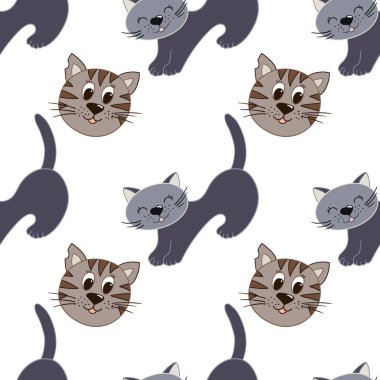 Yavru kediler. Elle çizim tarzında kusursuz şirin bir desen. Tekstil ya da çocuklar için desen. Yazdır