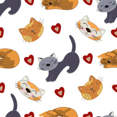 Yavru kediler. Elle çizim tarzında kusursuz şirin bir desen. Tekstil ya da çocuklar için desen. Tasarım ve tekstil için yazdır