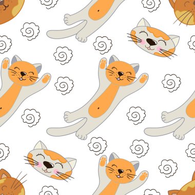 Yavru kediler. Elle çizim tarzında kusursuz şirin bir desen. Tekstil ya da çocuklar için desen. Tasarım, tekstil, kumaş, duvar kağıdı için yazdır