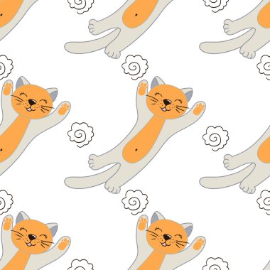 Yavru kediler. Elle çizim tarzında kusursuz şirin bir desen. Tekstil ya da çocuklar için desen. Tasarım, tekstil, kumaş, duvar kağıdı, ambalaj kağıdı