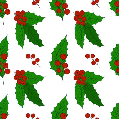 Holly mi? Kusursuz bir Noel modeli. Menü ya da mutfağın el çizimi şekli. Tasarım ve tekstil için yazdır