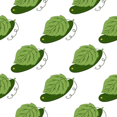 Salatalık. Kusursuz sebze deseni. Menü ya da mutfağın el çizimi şekli. Tasarım, tekstil, kumaş, duvar kağıdı için yazdır