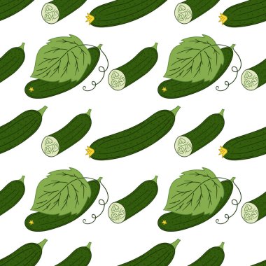 Salatalık. Kusursuz sebze deseni. Menü ya da mutfağın el çizimi şekli. Tasarım, tekstil, kumaş, duvar kağıdı, ambalaj kağıdı