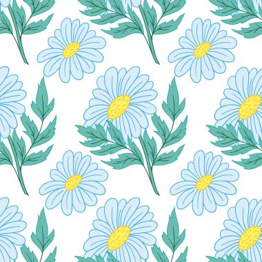 Papatya çayı, papatya. Kusursuz çiçek deseni. Menü ya da mutfağın el çizimi şekli. Tasarım ve tekstil için yazdır