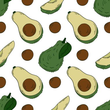 Avokado. Kusursuz meyve deseni. Menü ya da mutfağın el çizimi şekli. Tasarım, tekstil, kumaş, duvar kağıdı için yazdır