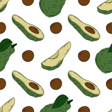 Avokado. Kusursuz meyve deseni. Menü ya da mutfağın el çizimi şekli. Tasarım, tekstil, kumaş, duvar kağıdı, ambalaj için yazdır