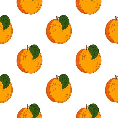 Kayısı. Elinde kusursuz meyve deseni var. Mönü ya da mutfak için desen. Tasarım, tekstil, kumaş için yazdır