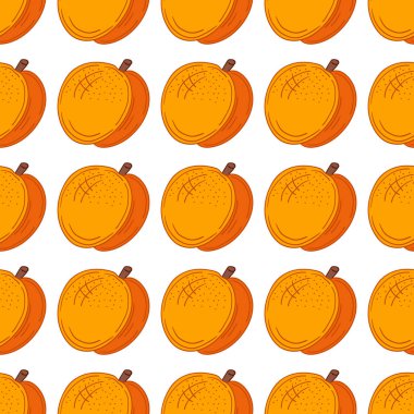 Kayısı, şeftali. Elinde kusursuz meyve deseni var. Mönü ya da mutfak için desen. Tasarım ve tekstil için yazdır