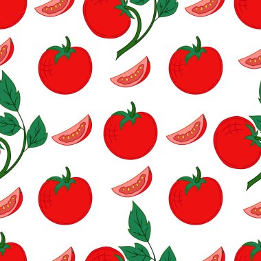Domates. Tekstil ya da mutfak tarzı. Kusursuz sebze deseni. Yazdır