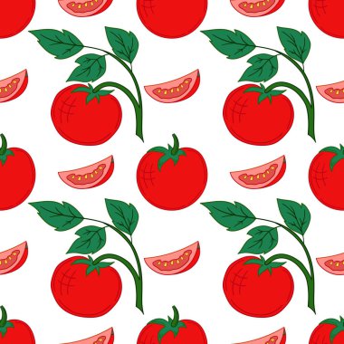 Domates. Tekstil ya da mutfak tarzı. Kusursuz sebze deseni. Tasarım, tekstil, kumaş, duvar kağıdı, ambalaj kağıdı