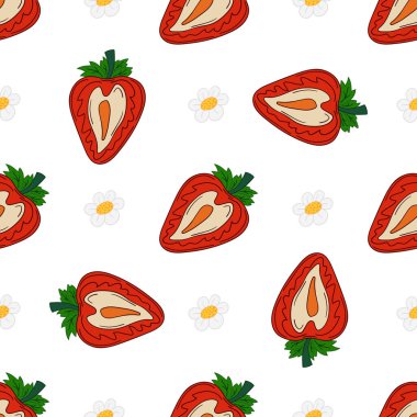 Çilekli. Tekstil ya da mutfak tarzı. Kusursuz dut deseni. Tasarım, tekstil, kumaş, duvar kağıdı için yazdır