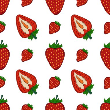 Çilekli. Tekstil ya da mutfak tarzı. Kusursuz dut deseni. Tasarım, tekstil, kumaş, duvar kağıdı, ambalaj için yazdır