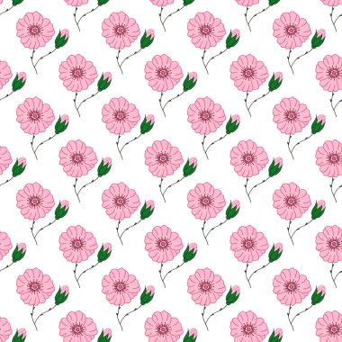 Kusursuz çiçek deseni. Rosehip 'te. Tekstil ya da mutfak tarzı. Tasarım, tekstil, kumaş, duvar kağıdı, ambalaj kağıdı, dekorasyon vesaire için yazdır
