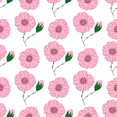 Kusursuz çiçek deseni elde çizim stili. Tekstil ya da mutfak için desen. Rosehip 'te. Tasarım, tekstil, kumaş için yazdır