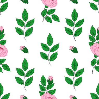 Rosehip 'te. Kusursuz çiçek deseni. Tekstil ya da mutfak tarzı. Tasarım, tekstil, kumaş, duvar kağıdı, ambalaj kağıdı, dekorasyon vesaire için yazdır