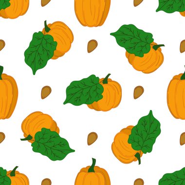 Balkabağım. Tekstil ya da mutfak için desen. Elinde kusursuz sebze deseni var. Tasarım için yazdır