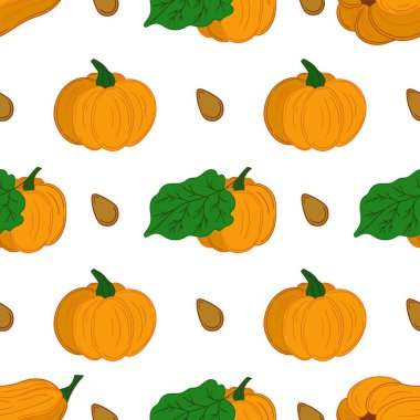 Balkabağım. Tekstil ya da mutfak için desen. Elinde kusursuz sebze deseni var. Tasarım, tekstil, kumaş, duvar kağıdı, ambalaj kağıdı, dekorasyon