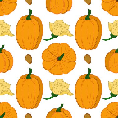 Balkabağım. Tekstil ya da mutfak tarzı. Kusursuz sebze deseni. Tasarım, tekstil, kumaş, duvar kağıdı, ambalaj kağıdı, dekorasyon