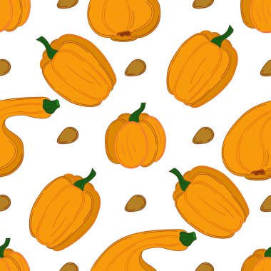 Balkabağım. Tekstil ya da mutfak tarzı. Kusursuz sebze deseni. Tasarım, tekstil, kumaş, duvar kağıdı, ambalaj kağıdı, dekorasyon vesaire için yazdır