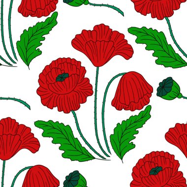 Haşhaş Kusursuz çiçek deseni. Tekstil ya da mutfak tarzı. Tasarım için yazdır