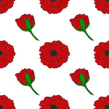 Haşhaş Kusursuz çiçek deseni. Tekstil ya da mutfak tarzı. Tasarım, tekstil, kumaş, ambalaj kağıdı, dekorasyon için yazdır