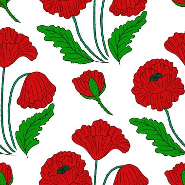 Haşhaş Kusursuz çiçek deseni. Tekstil ya da mutfak tarzı. Tasarım, tekstil, kumaş, duvar kağıdı için yazdır