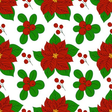 Zehirlenme. Elinde kusursuz bir Noel çizimi var. Tekstil ya da mutfak için desen. Tasarım, tekstil, kumaş, duvar kağıdı, ambalaj kağıdı