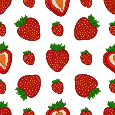 Tekstil ya da mutfak için desen. Çilekli. Elle çekiş tarzında kusursuz böğürtlen şekli. Tasarım ve tekstil için yazdır