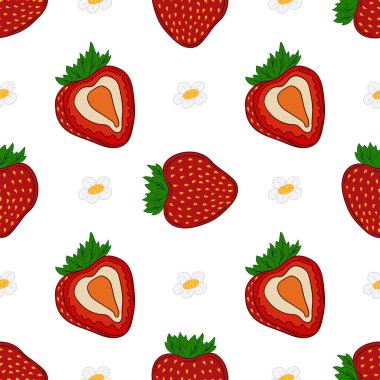 Tekstil ya da mutfak için desen. Çilekli. Elle çekiş tarzında kusursuz böğürtlen şekli. Tasarım, tekstil, kumaş, duvar kağıdı, ambalaj kağıdı