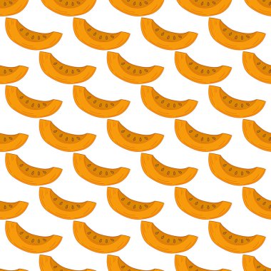 Tekstil ya da mutfak için desen. Elinde kusursuz sebze deseni var. Balkabağım.