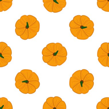 Tekstil ya da mutfak için desen. Elinde kusursuz sebze deseni var. Balkabağım. Tasarım, tekstil, kumaş için yazdır