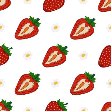 Tekstil ya da mutfak için desen. Elle çekiş tarzında kusursuz böğürtlen şekli. Çilekli. Yazdır