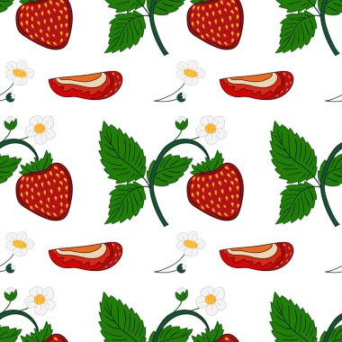 Tekstil ya da mutfak için desen. Elle çekiş tarzında kusursuz böğürtlen şekli. Çilekli. Tasarım için yazdır