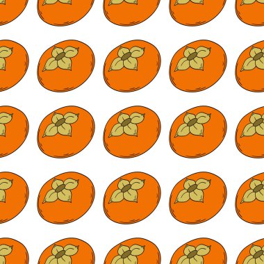 Tekstil ya da mutfak için desen. Hurma. Elinde kusursuz meyve deseni var. Tasarım, tekstil, kumaş, duvar kağıdı, ambalaj kağıdı, dekorasyon vesaire için yazdır